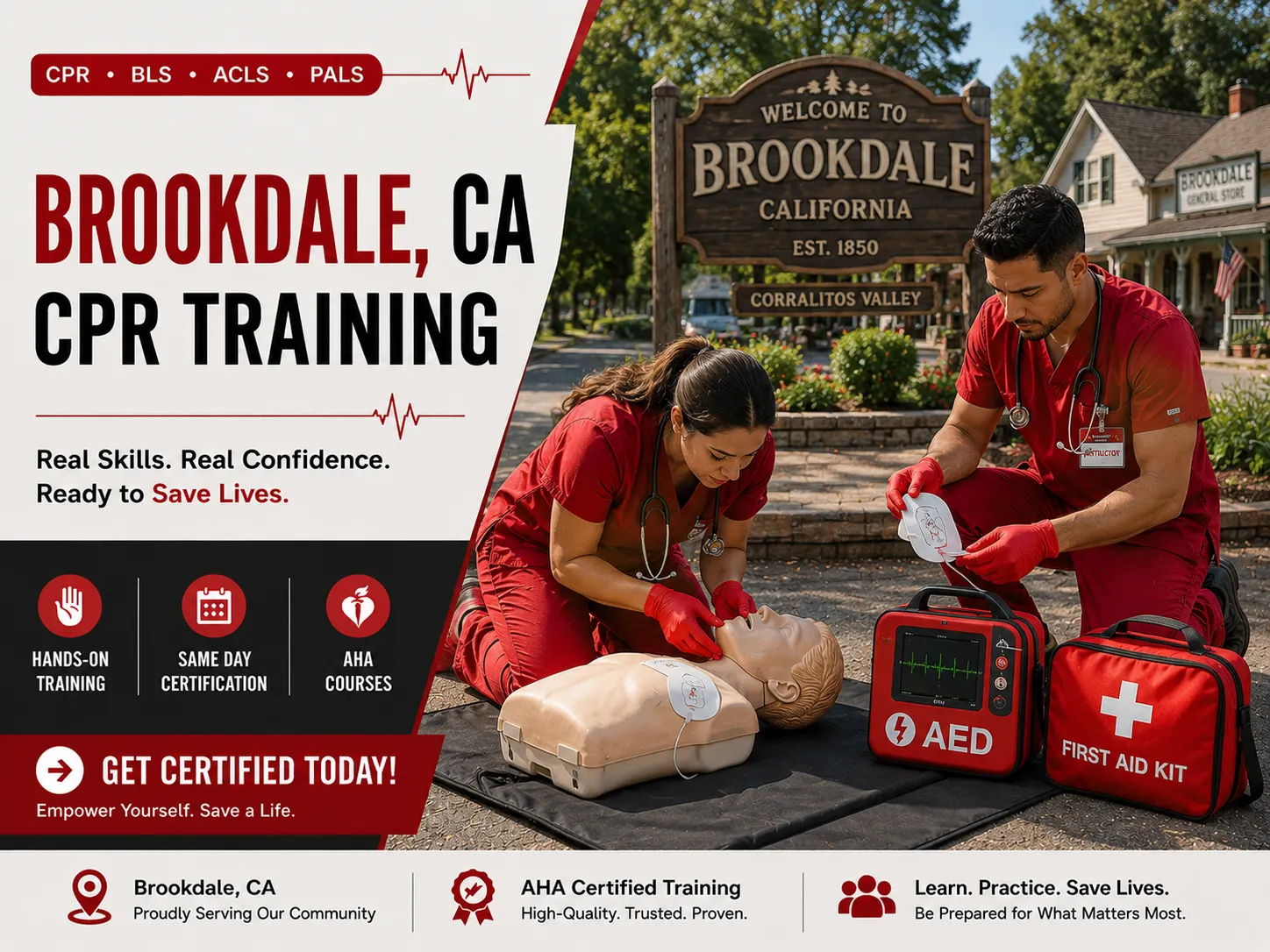 CPR and AED hands-on training in Brookdale, CA – BLS certified