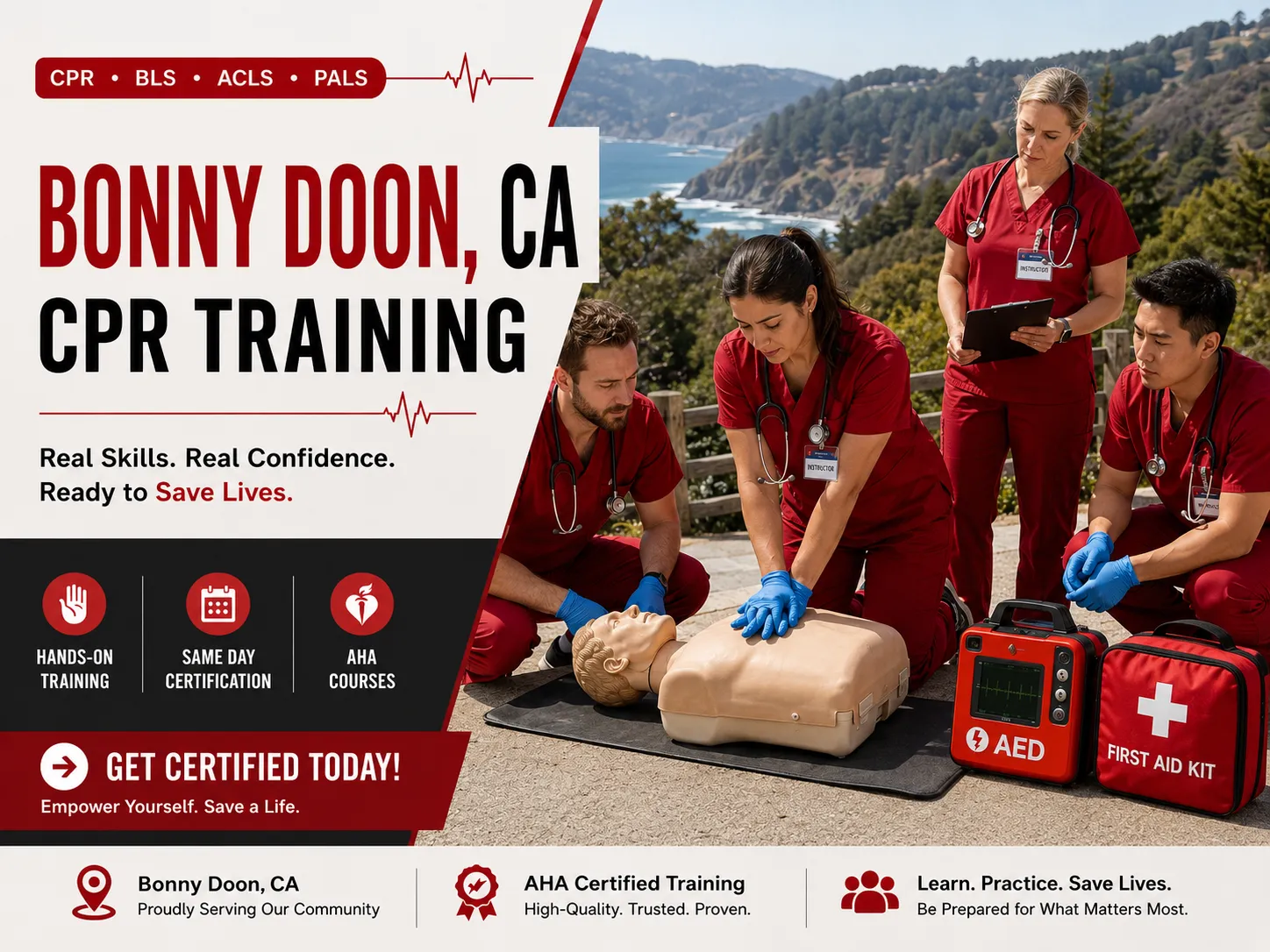 First aid and CPR certification class in Bonny Doon, CA